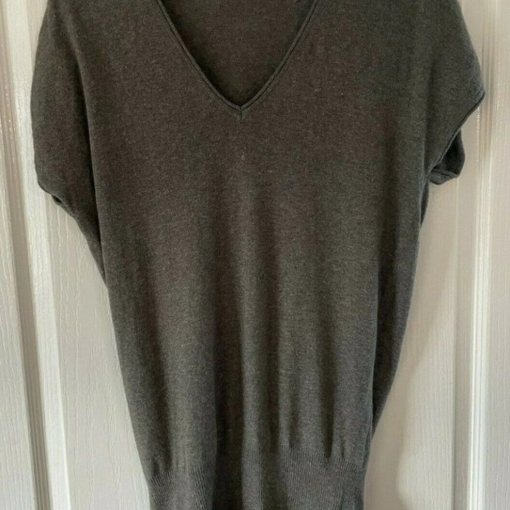 Mint Velvet Grey Green UK 8 Jumper Tie Sleeve V-Neck Cotton Cashmere